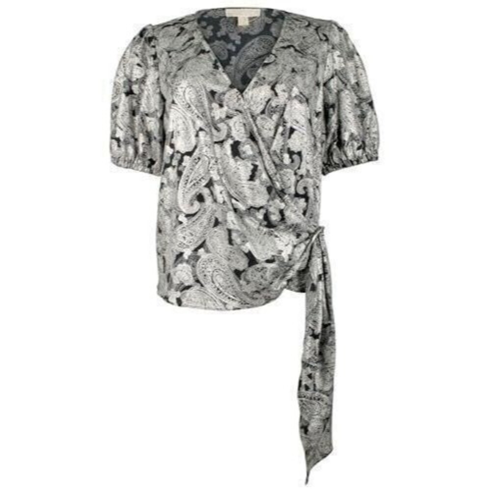 Michael Kors Women's Plus Paisley Faux Wrap Top Blouse Bn 0X - Picture 4 of 5